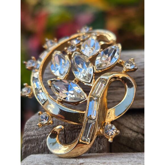 Vtg 50s Trifari Alfred Philippe Clear Rhinestone Ribbon Brooch Pat Pending 1.5" - Picture 3 of 9